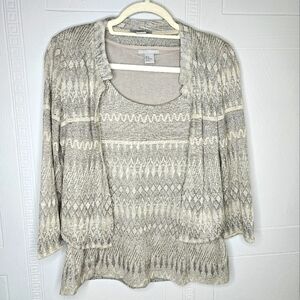 H&M 2-piece Set Peplum Tank and Crop Cardigan Gray Silver Glittery M EUC GLAM